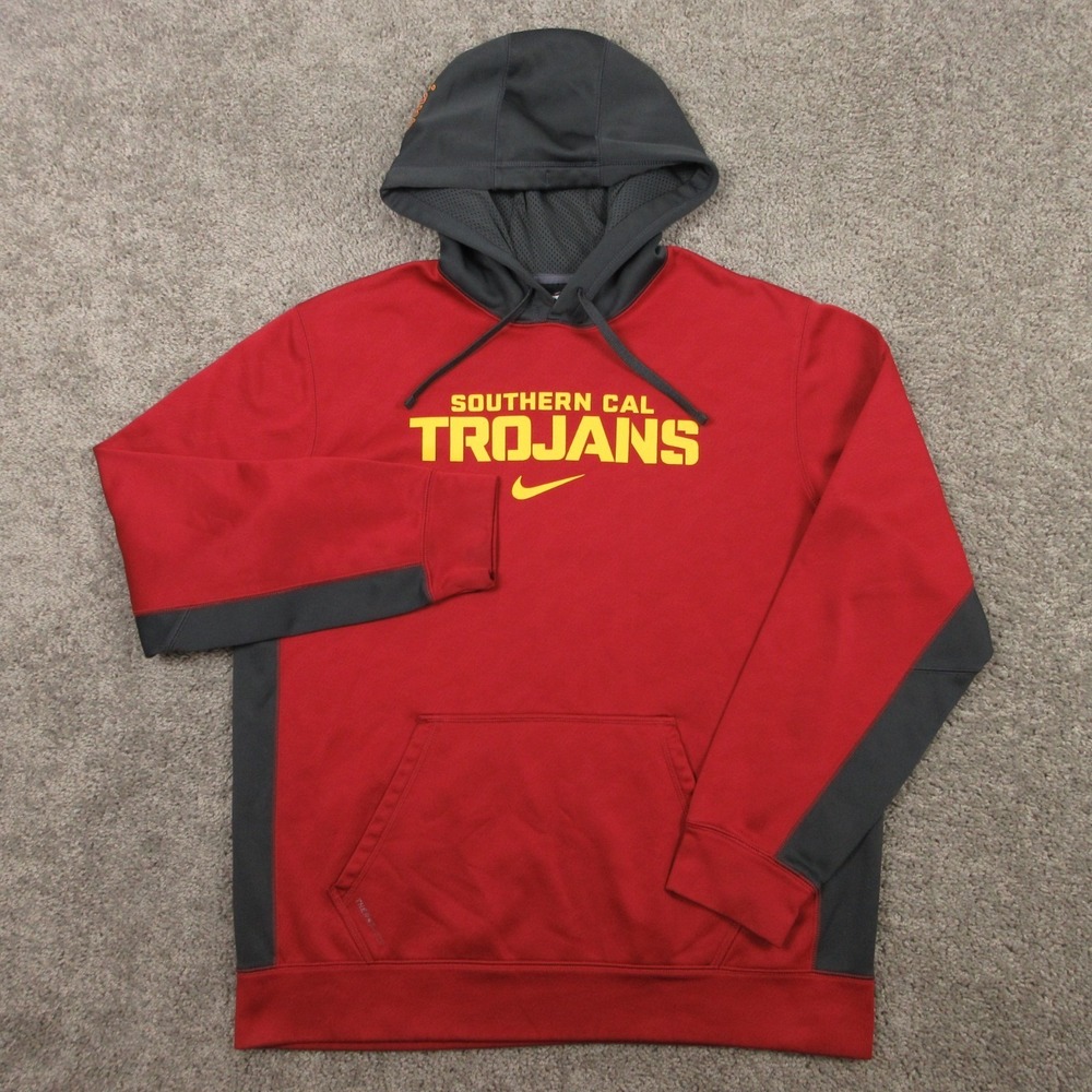 USC Trojans Sweater Mens Large Red Hoodie Sweatshirt Nike Therma Fit NCAA Logo